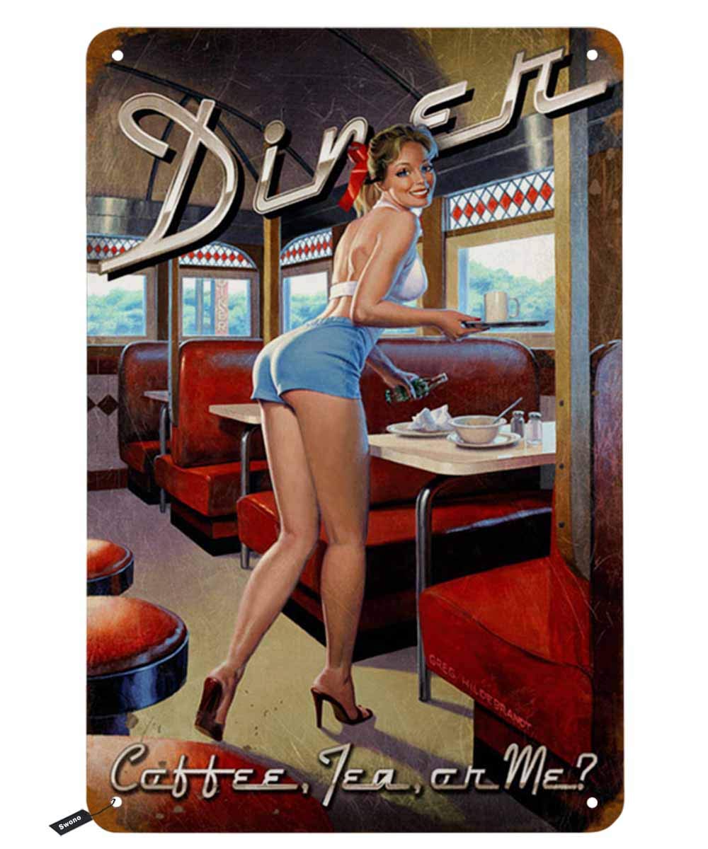 Coffee Tea With Me - Swono Dinner Tin Signs,Pinup Girl Smile