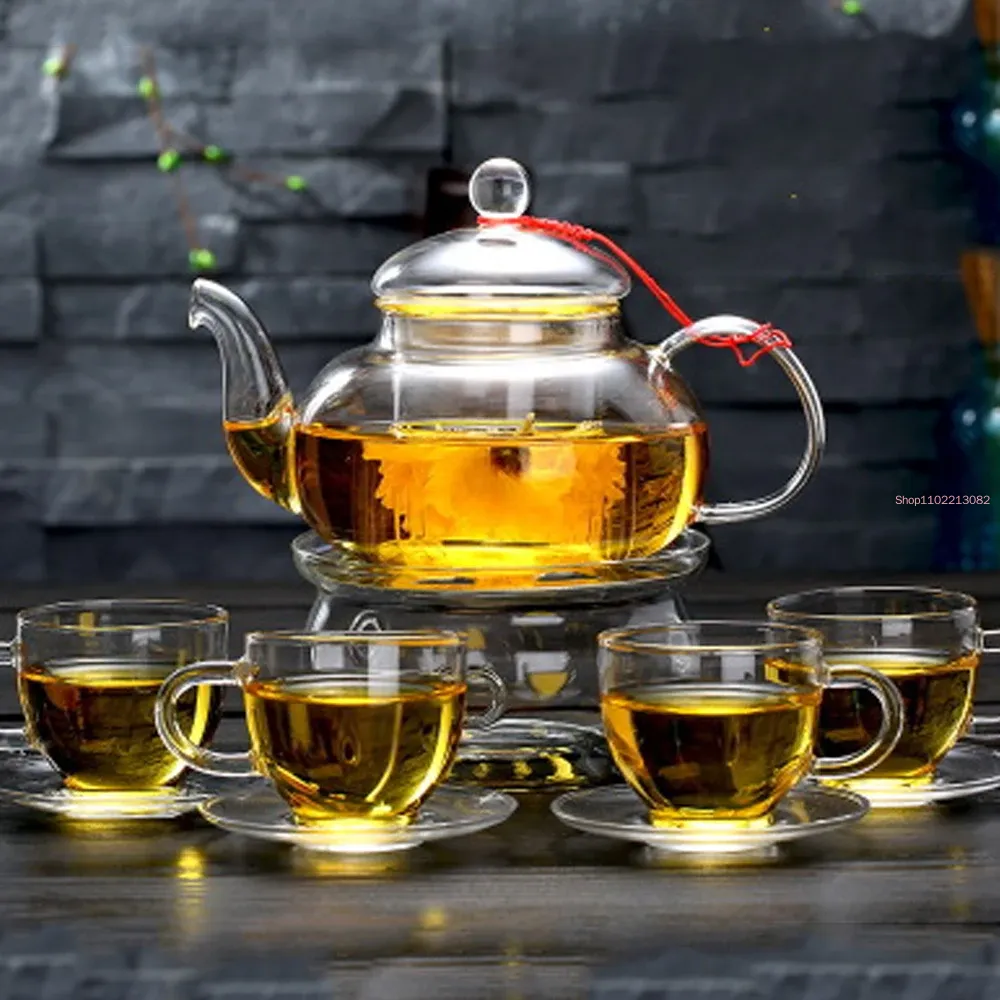 Bamboo Tea Tray - Elegant Glass Tea Set Borosilicate Teapot