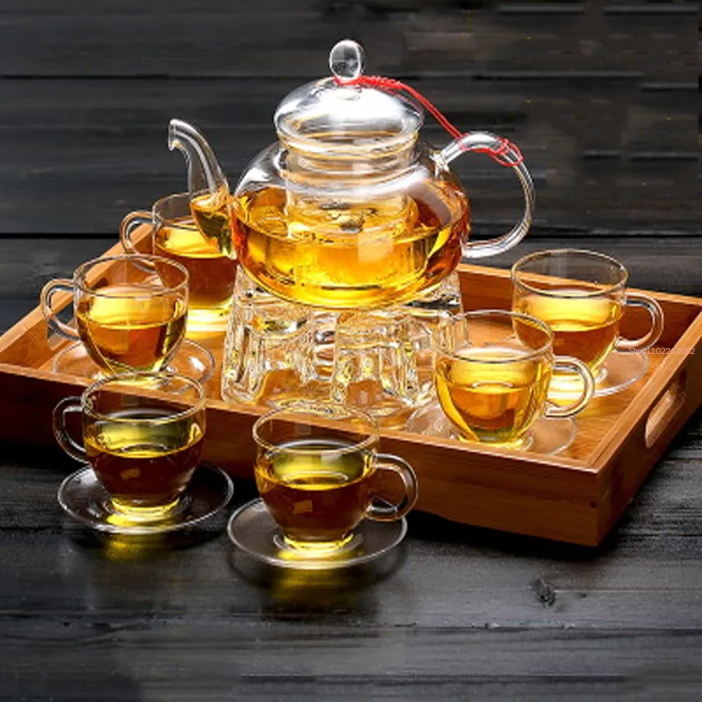 Elegant Glass Tea Set Borosili - Bamboo Tea Tray ulasan dan harga