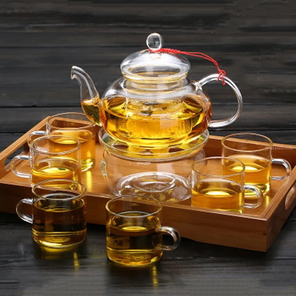 Elegant Glass Tea Set Borosili - Bamboo Tea Tray ulasan dan harga